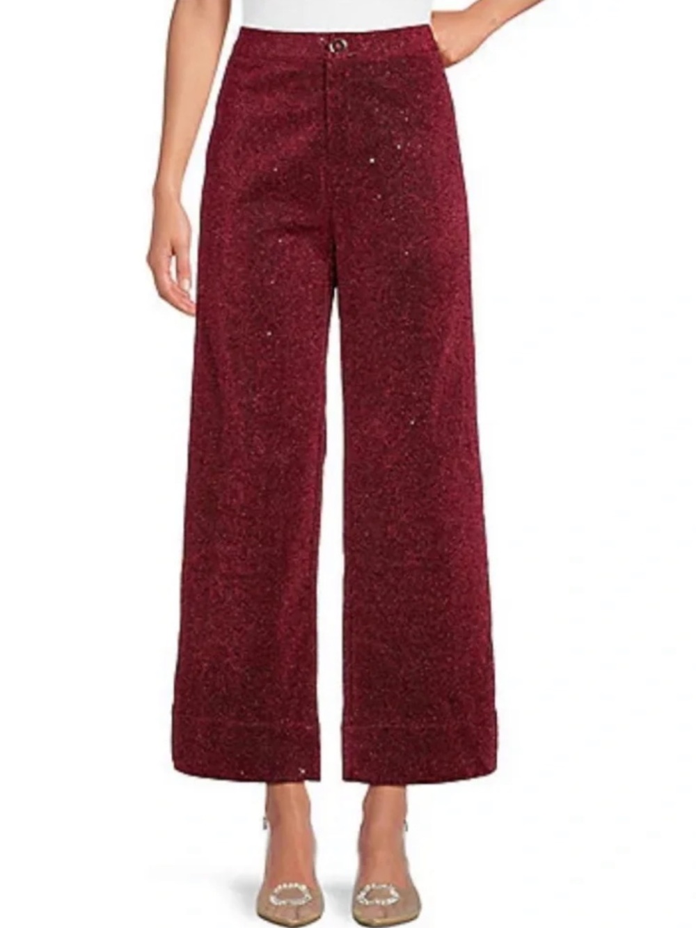 Buru Shimmer Full Length Culotte Pants Sz S Wide Ankle Leg Occasion Holiday